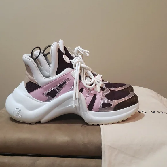 Authentic Archlight Louis Vuitton sneakers burgandy and pink (with dust bags) - Picture 1 of 11